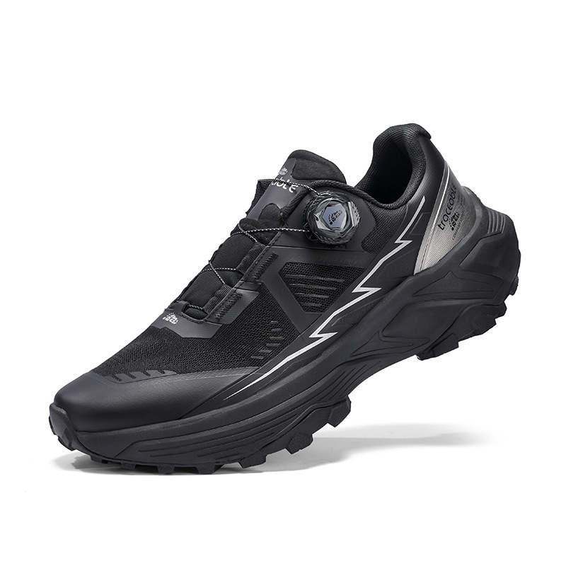 Outdoor Knob-Fastening Trail Running Shoes, Men's V-Soled Non-Slip Hiking Shoes, Breathable Shock-Absorbing Trekking Sneakers, in Stock