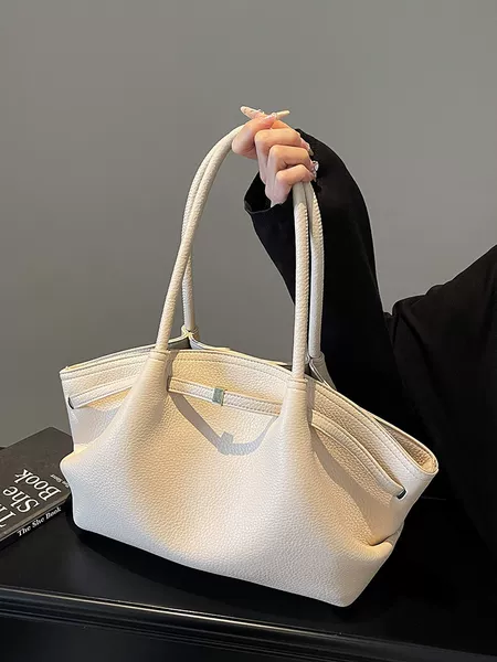 High-End Wax Leather Large Bag for Women 2026 Spring New Fashion Pleated Tote Bag Large Capacity Commuter Shoulder Bag