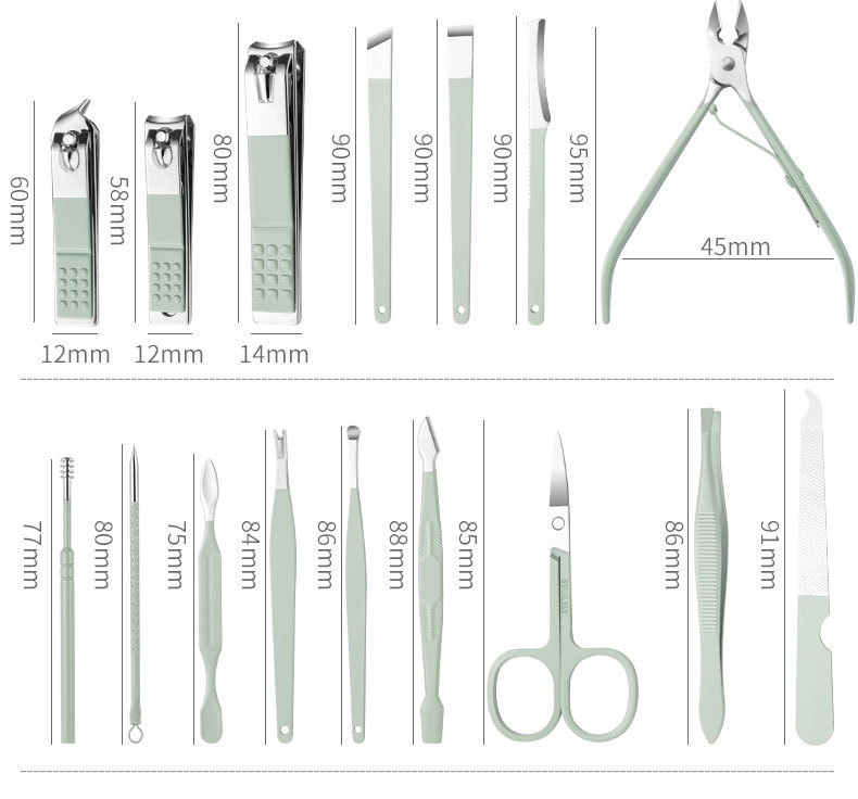Nail scissor set 16-piece set nail cutting, manicure, beauty tweezers, pedicure knife, ear pick knife ready-made beauty tools