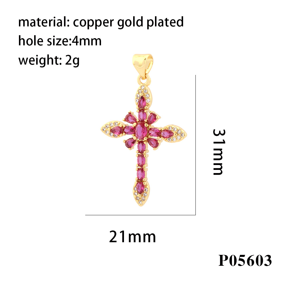 1 Piece 31 * 21mm Copper Zircon Gold Plated Cross Pendant display picture 7