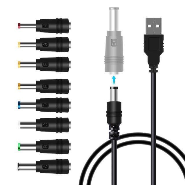 Venta al por mayor cabeza de conversión portátil juego de 8 piezas más cable USB 5,5*2,1 cabeza de conversión de energía multifunción cable USB