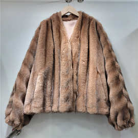设计感气质环保仿水貂皮草外套女年轻短款貂皮毛毛大衣皮毛一体