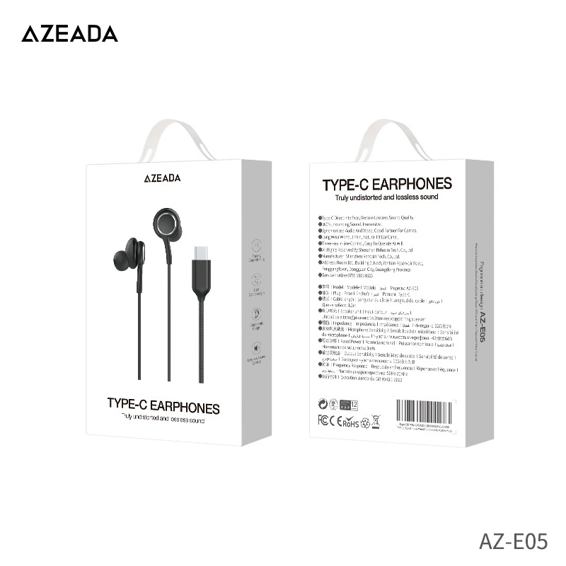 AZEADA внутричерепные наушники с разъёмом Type-C, цифровая версия, комфортная посадка, объемный стереозвук, звукоизоляция, шумоподавление