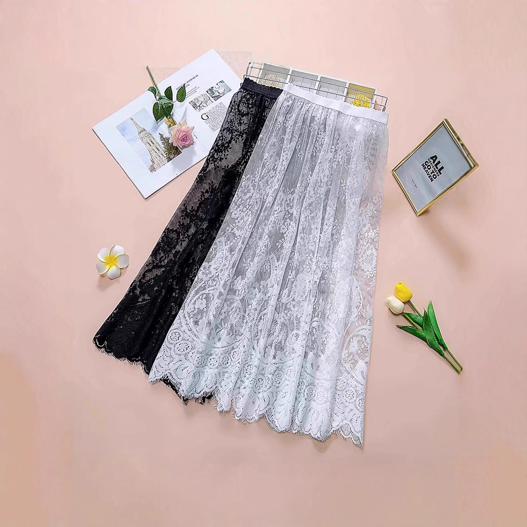 Lace Skirt for Women, New Summer A-Line High-Waisted Stylish Mesh Mid-Length Versatile Base Skirt for Women