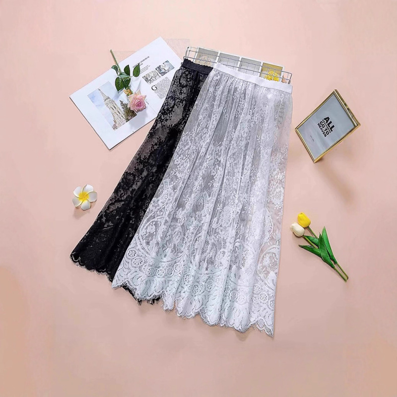 Lace Skirt for Women 2025 New Summer Style A-Line High-Waisted Stylish Mesh Mid-Length Versatile Base Skirt for Women