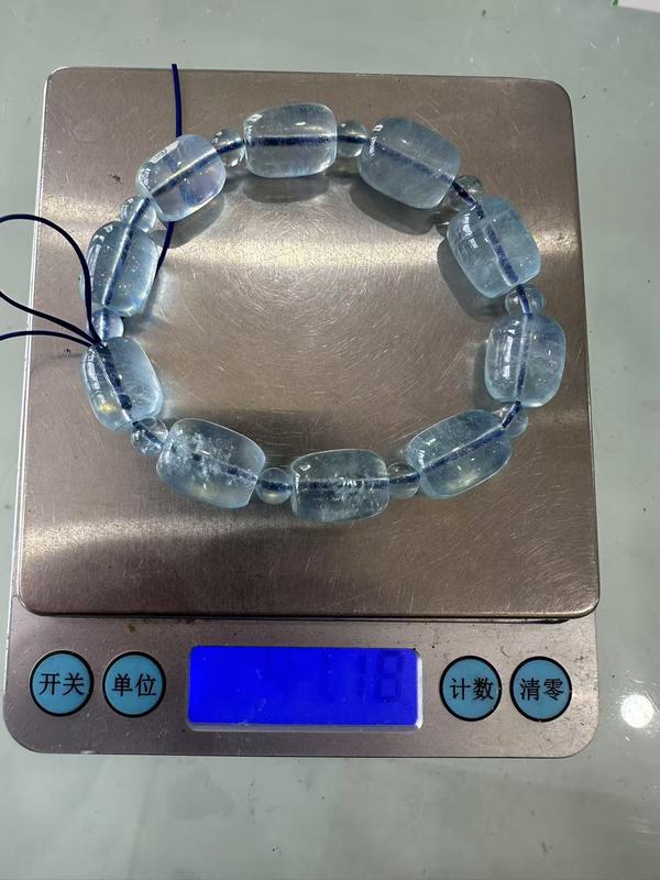 天然水晶アクアマリンブレスレットレディースライト高級ハイエンドブルーブレスレットバレルビーズハンドジュエリービーズ|undefined
