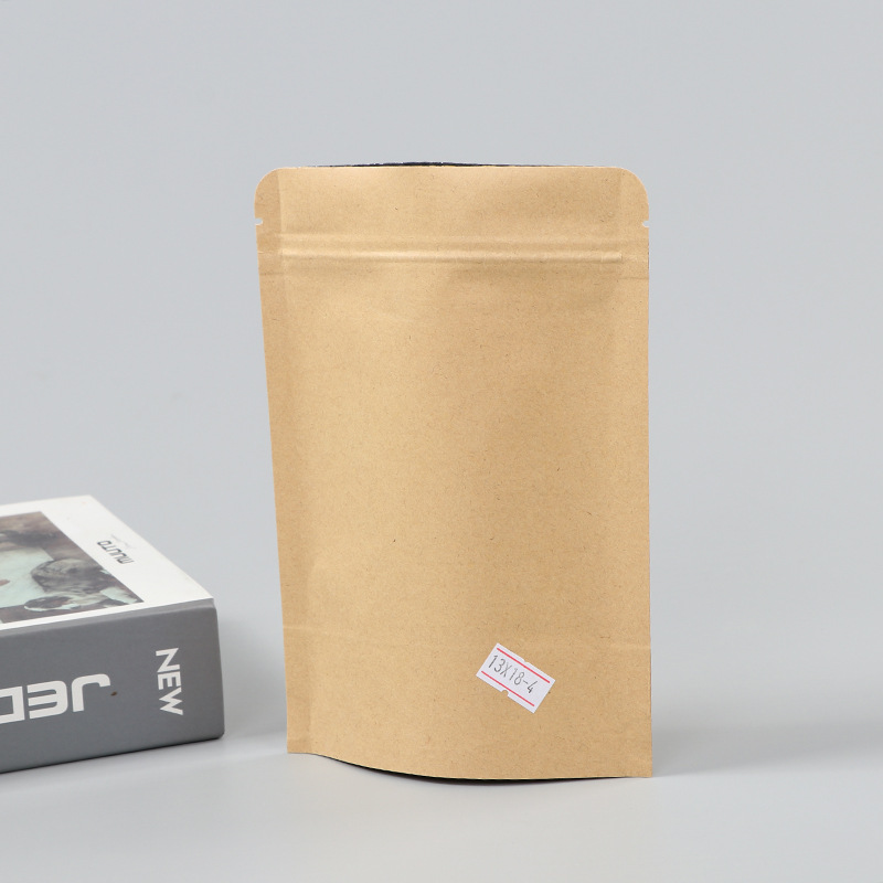 Spot bolsa de papel kraft con ventana transparente bolsa de embalaje de alimentos autosellada autoportante bolsa de té sellada de ocho lados fácil de rasgar