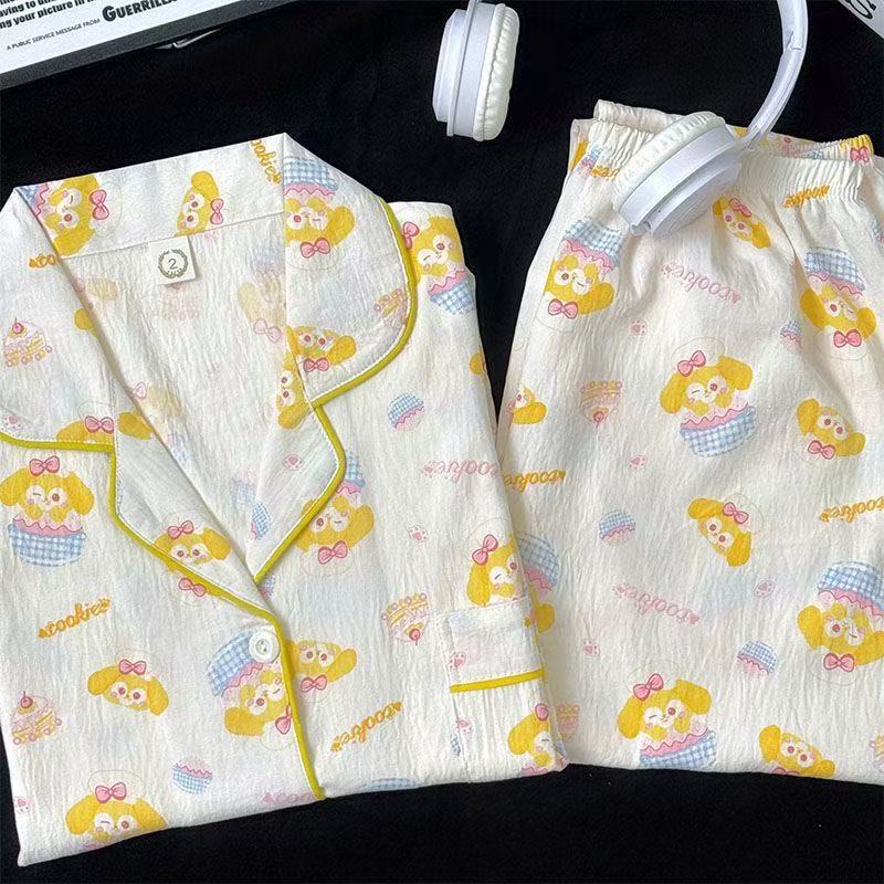 Al por mayor transfronterizo cien pijamas de verano mujeres 2025 nuevas nubes de algodón pantalones de manga larga dibujos animados lindos ropa para el hogar