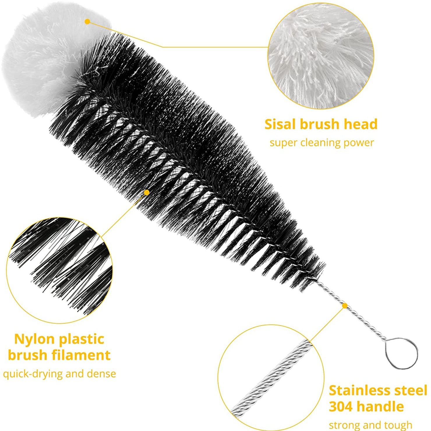 Amazon burbuja botella de agua cepillo fabricante soda botella de vidrio de agua cepillo Copa cepillo de hilo de algodón de coco marrón cepillo de isal