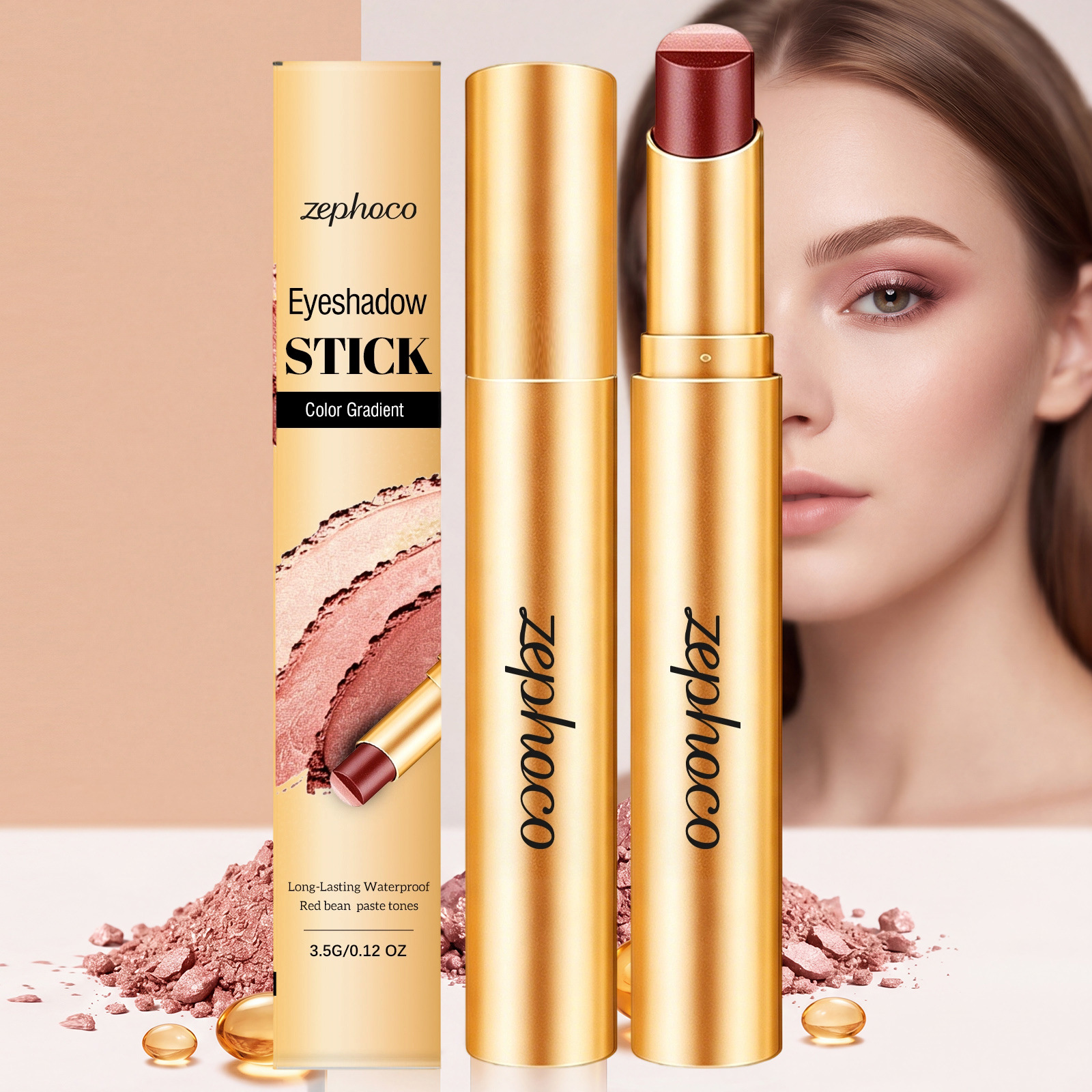 Zephoco Multi-Color Long-Lasting Eyeshadow Stick (Fine Shimmering Rose Color) with a Radiant Pearlescent Texture, Easy to Apply and Color-Rich