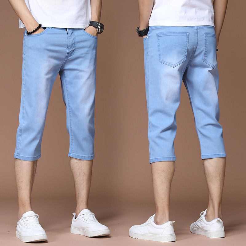 Thin Denim Shorts Men's Slim-fit Cropped Pants Men's Summer Thin Cropped Pants Stretch Casual Men's Pants Mid-length Pants
