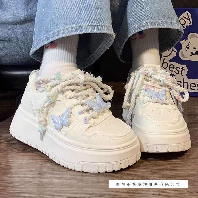 Cute and Versatile Original Butterfly Sneakers for Women, 2025 Spring/Summer Thick-Soled Niche Bread Shoes, Hong Kong Style Super Popular Sports Shoes