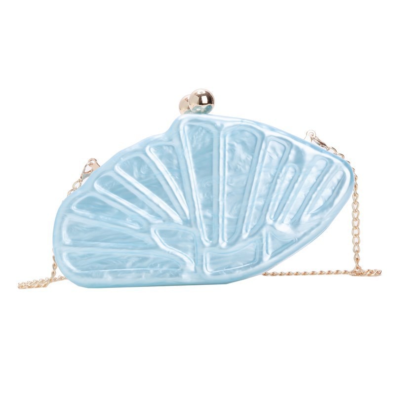 Bolsa de cena de lujo ligera transfronteriza para mujeres Europa y los Estados Unidos nuevo tipo de bolso de cena de hombro de concha de abanico de acrílico