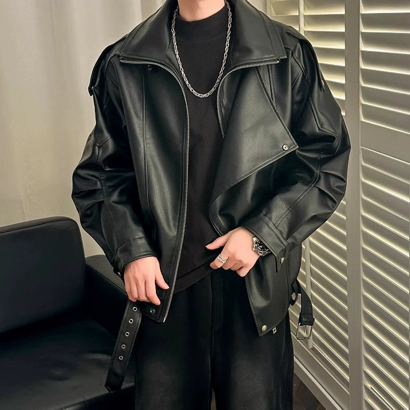 Кожаная куртка мужской американский ретро нишевые дизайнерские двойные лацканы