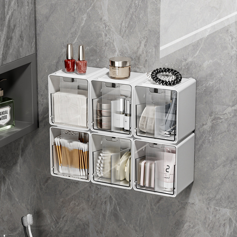 Household Multi-Grids Storage Box Mirror Cabinet Series Storage Box Bathroom Wall-Mounted Punch-Free Cosmetics Storage Box