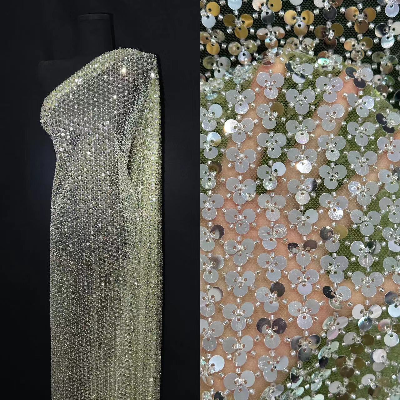Multicolor industria pesada sequinilla bordado tubo bordado tela de moda lujosa vestido de boda ropa de moda tela de espectáculo