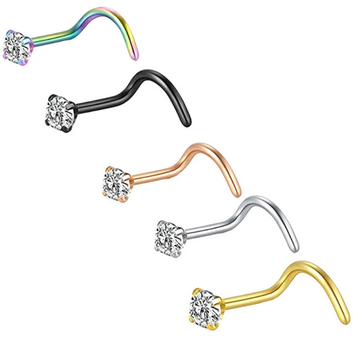 Cross-border mini L-bar nose piercing wholesale Amazon in-stock simple stainless steel straight bar zircon piercing nose ring jewelry