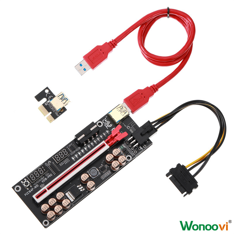 PCIE显卡延长线V018PRO电压显示USB3.0温控PCI-E转接线1X转16X
