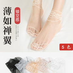 蕾絲襪子中筒襪絲襪女短夏季薄款蕾絲花邊腳面透明水晶潮流棉襪