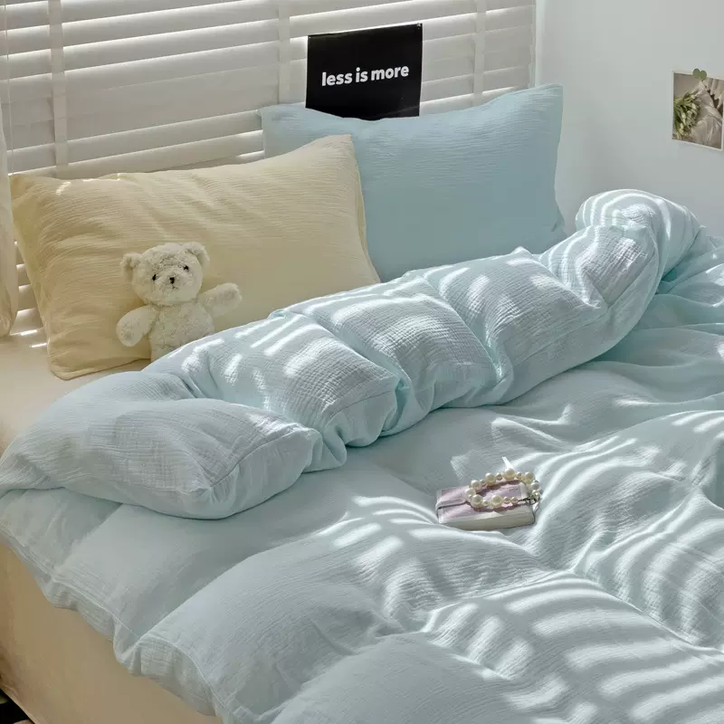 奶油风纯色水洗棉床上四件套韩系床品混搭学生宿舍三件套被套床单