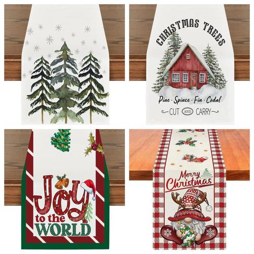 Christmas linen table flag kitchen party dining table Christmas tree wreath snowman bell reindeer Santa table flag