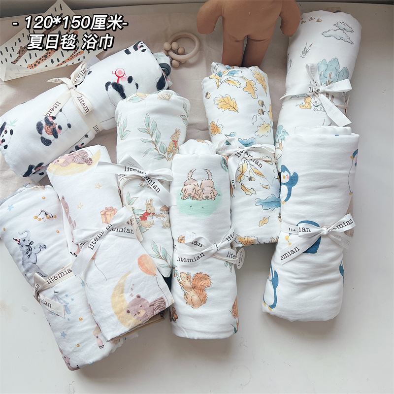 竹棉大尺寸四层纱布大方巾婴儿盖被宝宝被子抱毯盖毯浴巾