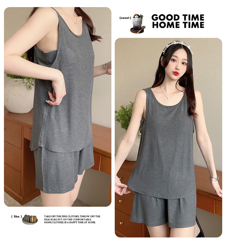 Pyjama mit Weste und Shorts aus Modal – Brustpolster, zweiteiliges Set, einfarbig, leichte Loungewear für Damen_voghion.com