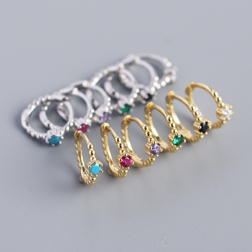 YHE0188 European and American cross-border S925 sterling silver INS style round bead earrings, diamond earrings, ear buckles, versatile silver earrings