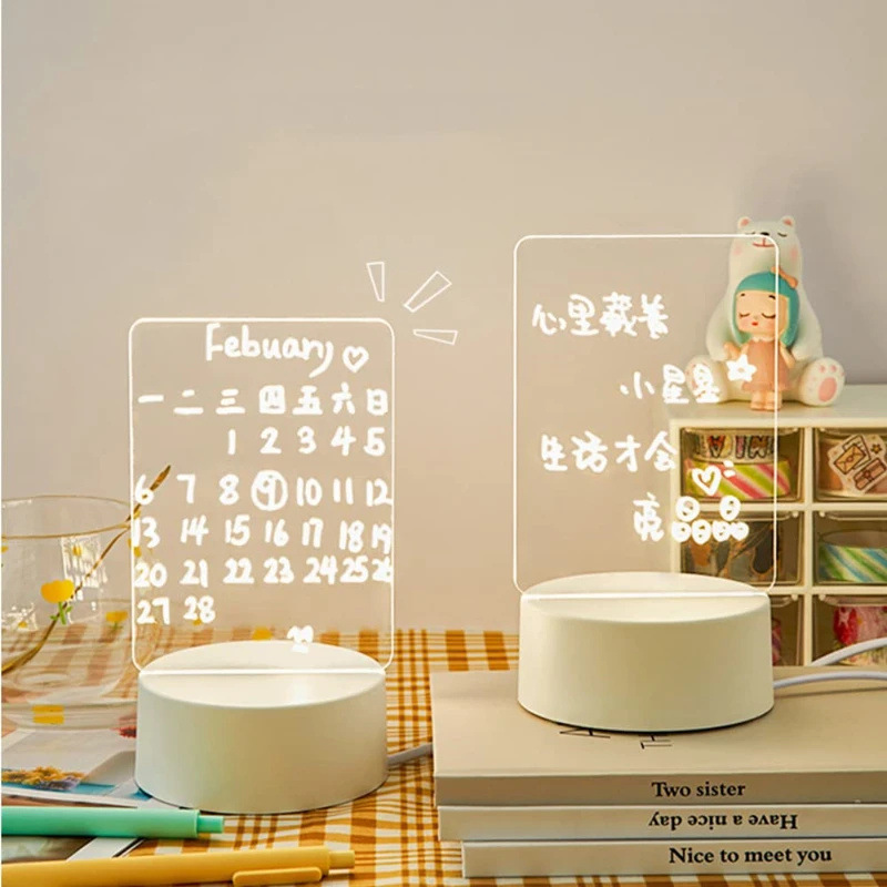 Multifunctional Acrylic Transparent Memo Board Message Board Desk Lamp Night Light Home Ins Memo Led Light