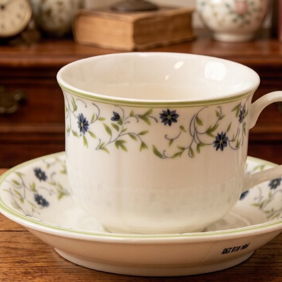 New European-Style Ceramic Cup and Saucer Set, Blue Vine Green Afternoon Tea Set, Home Office Coffee Cup, High Aesthetic Value