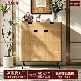 意式轻奢岩板两门鞋柜正对门收纳储物柜中古高级感入户玄关柜