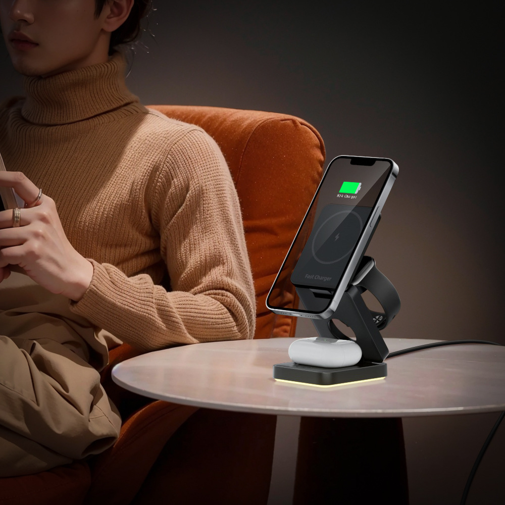 3 - en - 1 inalámbrico cargador de atmósfera lámpara plegable cargador de absorción magnética para cargador de reloj de Apple