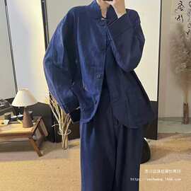 毛边领亚麻外套女2026春季新款文艺短款衬衣拼接纯色宽松长袖开衫