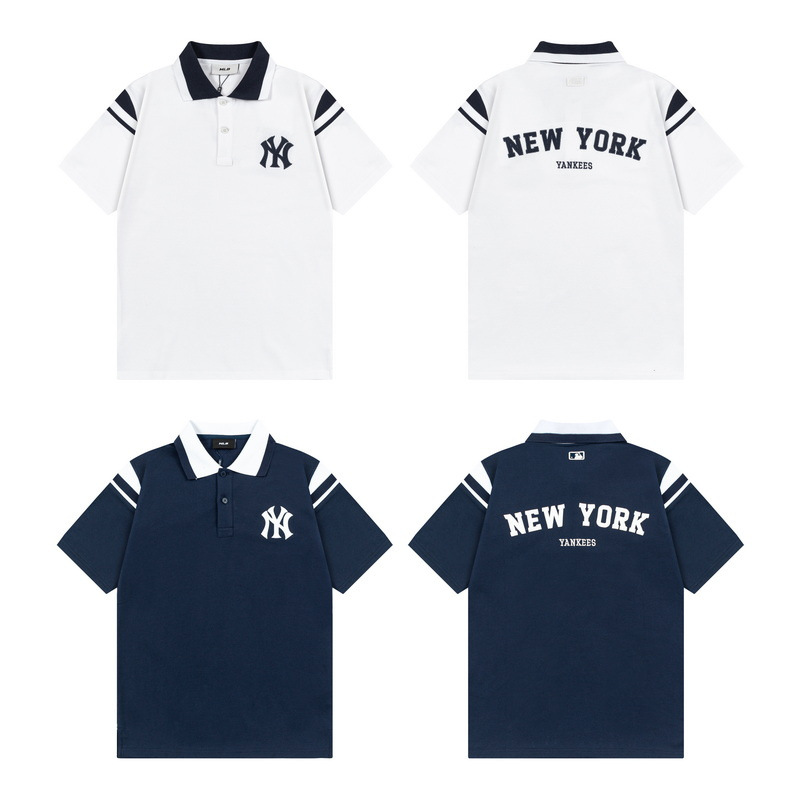 Summer New Mlb College Style Polo Shirt Embroidered Casual Fashion Versatile Unisex Short Sleeve