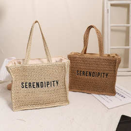 来图定制跨境货源亚马逊刺绣草编包方形编织包度假风沙滩包可打样