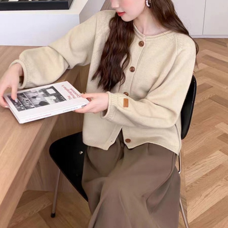 Nuevo estilo coreano de otoño y invierno simple estilo de viento sólido color completo retro cardigan de punto suéter de viento relajado abrigo abrigo image 10