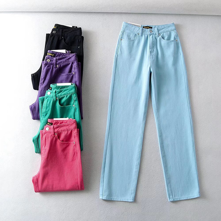 Mai Lin Bird Basic High Waist Washed Jeans European and American Style Street Trendy Clean Face Straight Slim Hip Covering Trousers Mai Lin Bird Basic High Waist Washed Jeans European and American Style Street Trendy Clean Face Straight Slim Hip Covering Trousers