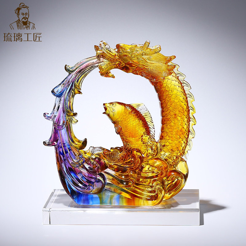 淄博琉璃鱼工艺品中式客厅高档装饰鱼跃龙门摆件轻奢开业乔迁礼物