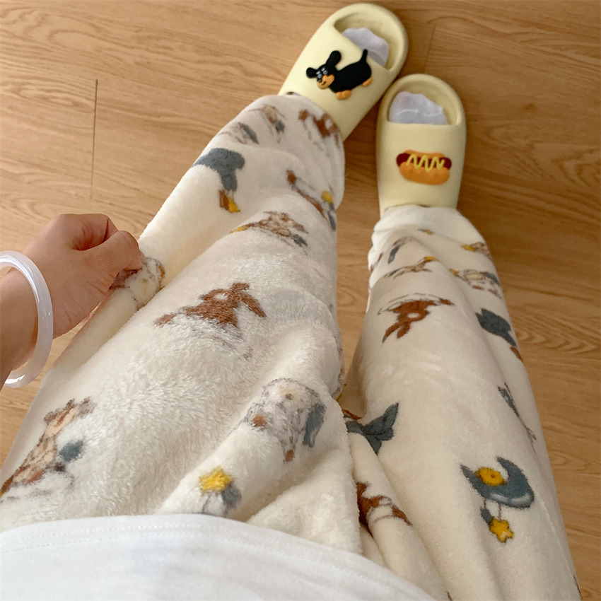 2025 otoño y invierno de flanela de dibujos animados pantalones de pijama individuales gruesos calentados pantalones caseros lindos pantalones