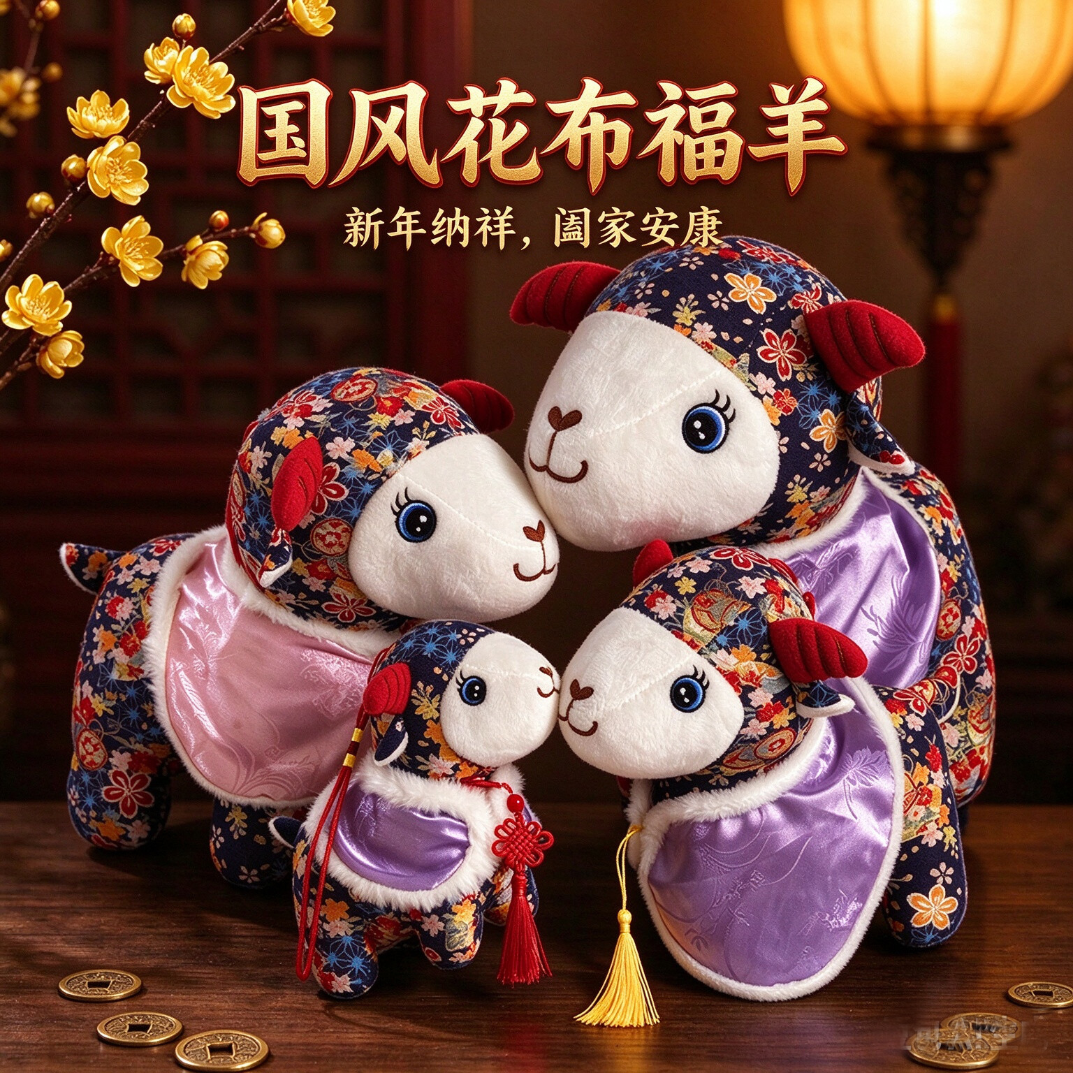 Ethnic Style Floral Cloth Sheep Year Mascot Plush Toy Doll Zodiac Sheep Home Decoration Company Annual Meeting Gift