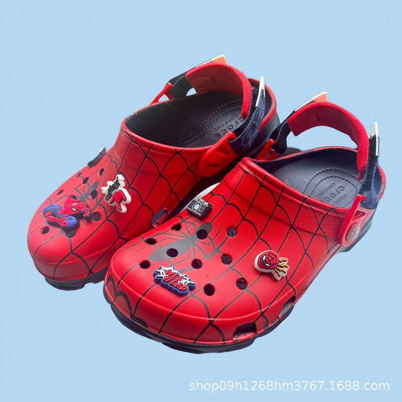 Croos Marvel Collaboration Spider-Man Clogs Beach Shoes Unisex Couple Slippers Home Bath Non-Slip