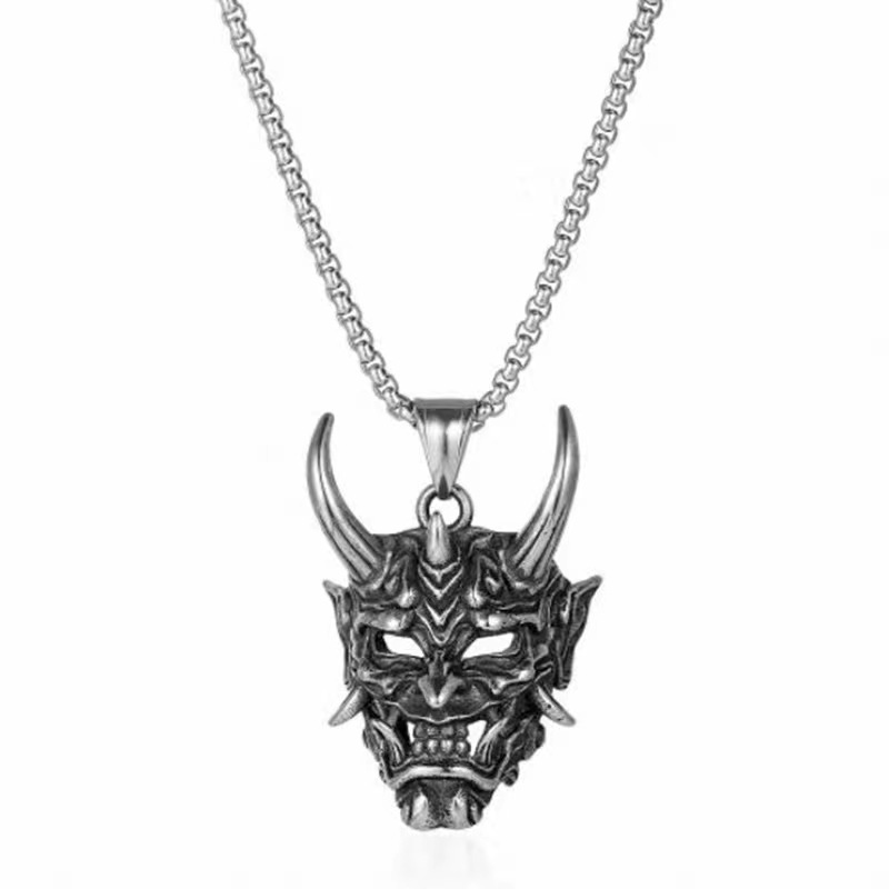 Diablo Japanese Prajnaparamita Mask Necklace Personalized Hip Hop Simple Pendant Versatile Men's and Women's Long_voghion.com