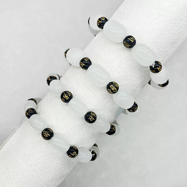 Imitation white marble barrel bead glass six-character true words bracelet live drainage welfare scenic spot temple binding men's and women's bracelets