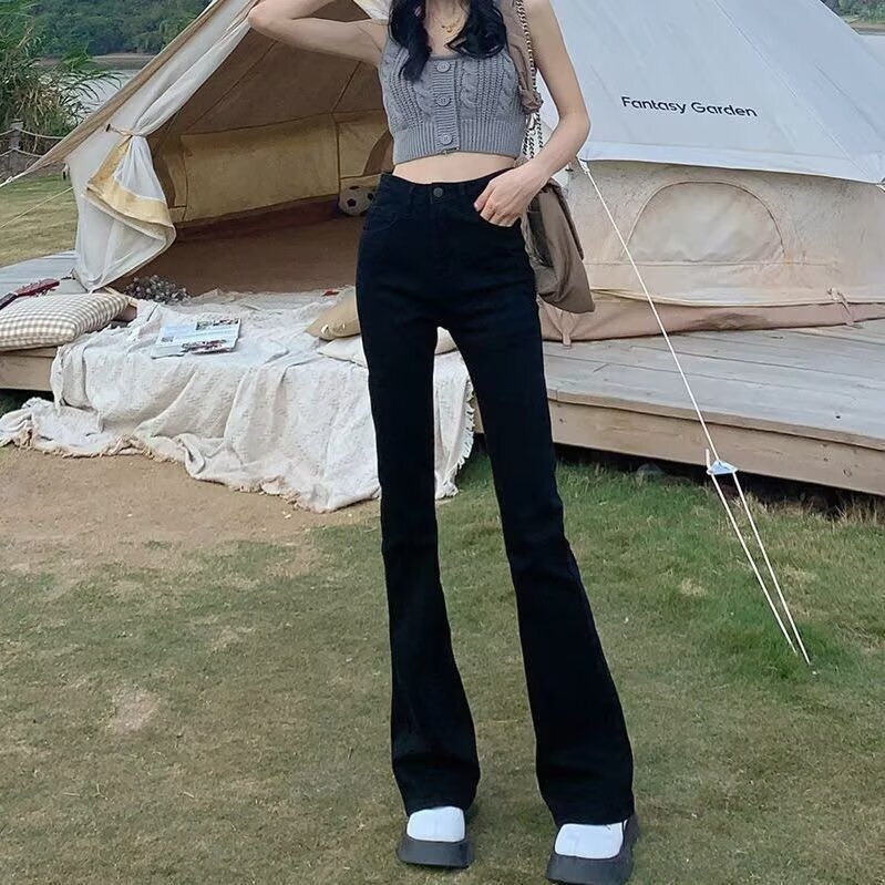 Foreign Trade Tall Women's Extended Flared Jeans Spring New High-Waisted Stretch Versatile Slimming Black Bell-Bottom Pants