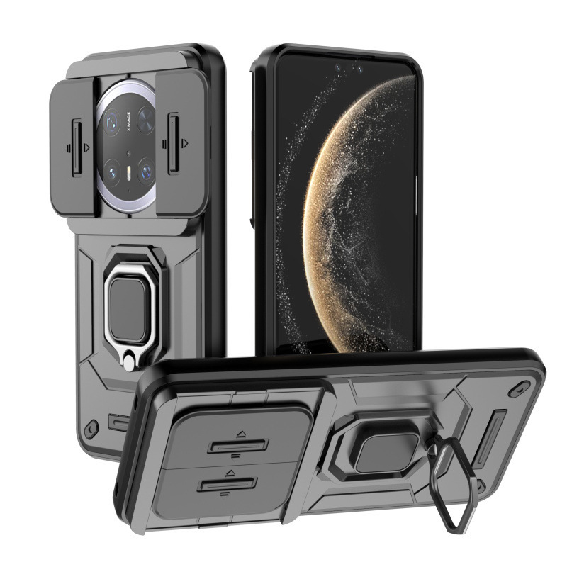 Suitable for Huawei Mate70 Mobile Phone Case 60Pro+ Combat Bear Push Window Car Ring Holder Protective Cover Business 60