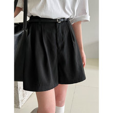 鹿西 韩系简约高腰西装短裤女夏季新款显高百搭配腰带阔腿裤1898