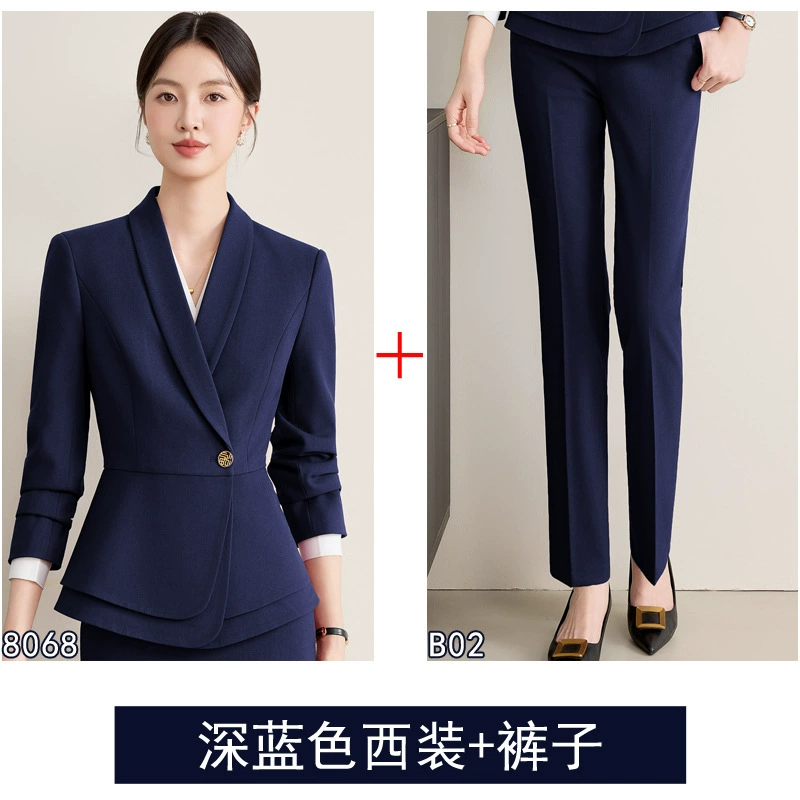 Demi-season fashionable long-sleeve, high-end fitted classic suit, brace for work