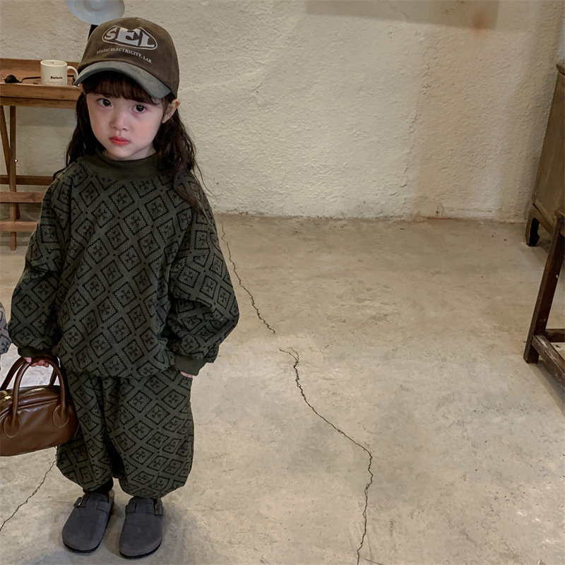 Suéter de pana de felpa para niños y niñas, conjunto de pantalones bombachos gruesos de dos piezas, invierno, 2023_voghion.com