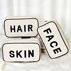 シンプルな文字刺繍化粧品バッグポータブル多機能バッグ大容量口紅化粧品収納袋クラッチバッグ