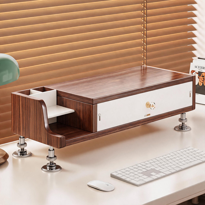 Computer height-adjustable stand for office desktop with drawers, storage rack for miscellaneous items, desk monitor and laptop holder Computer height-adjustable stand for office desktop with drawers, storage rack for miscellaneous items, desk monitor and laptop holder